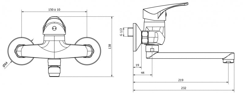 Teorema - Miscelatore Lavello A Muro Cromato - Serie: T-One