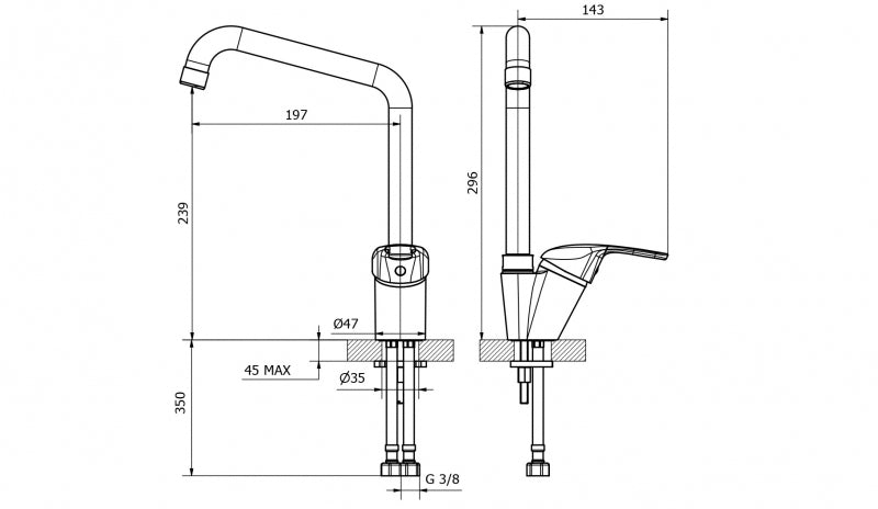 Teorema - Miscelatore Lavello Canna Squadra Cromato - Serie: Golf Plus