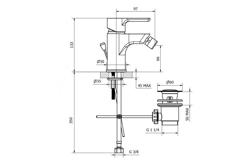 Teorema - Miscelatore Bidet Con Saltello 1"1/4 Cromato - Serie: Goodlife