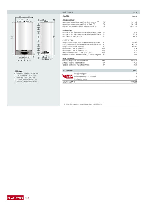 ARISTON - Caldaia murale a condensazione 30 Kw con wifi integrato e con funzione auto - Serie: Clas one L Wifi