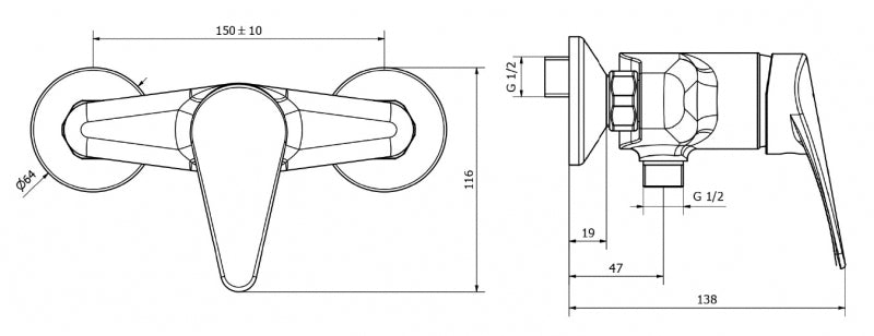 Teorema - Miscelatore Doccia Esterno Cromato - Serie: T-One