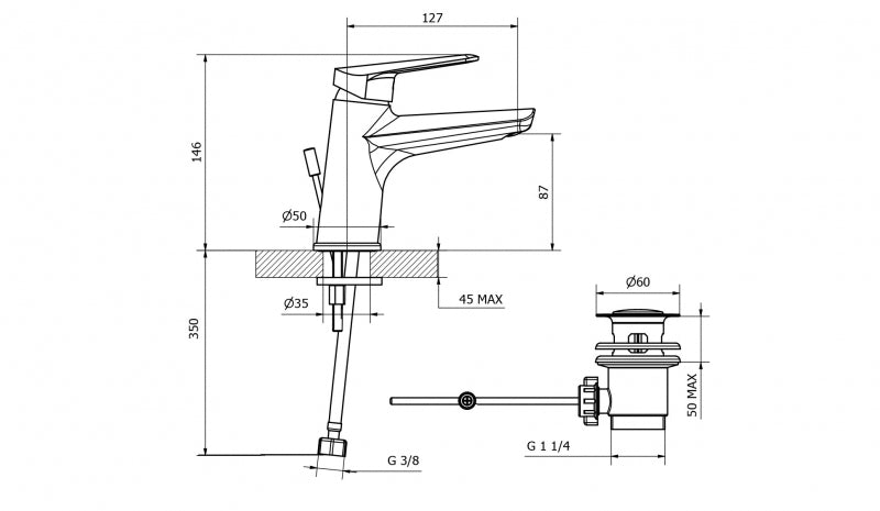 Teorema - Miscelatore Lavabo Cromato Con Piletta A Saltello da 1" 1/4 - Serie: Slyce