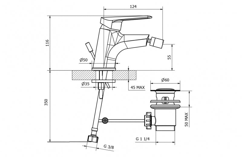 Teorema - Miscelatore Bidet Con Saltello Cromato - Serie: Slyce