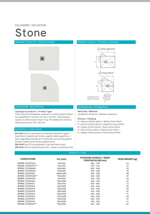 Piatto Doccia 70x90 in Mineralmarmo® - Colore: Granito Bianco (Senza Piletta)