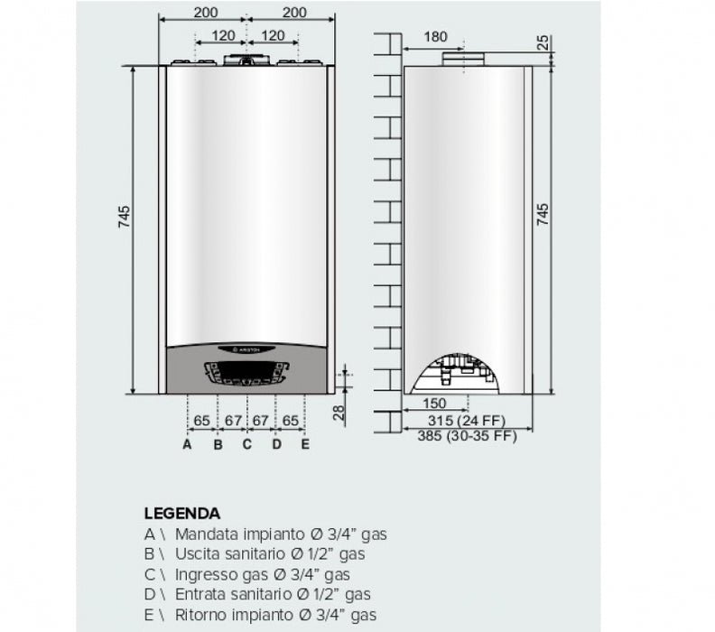 ARISTON - Caldaia murale a condensazione 30 Kw con wifi e con funzione auto senza kit fumi -Serie: Clas one L WIFI