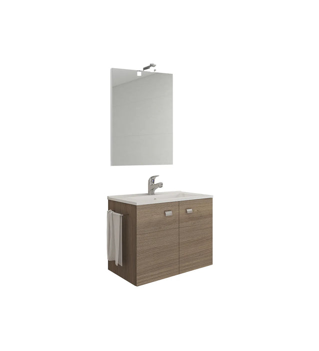 Savinidue - Mobile Sospeso 60 Cm Con Specchio, Lavabo E Lampada Led - Colore: Rovere Fumo (Miscelatore Lavabo Escluso)