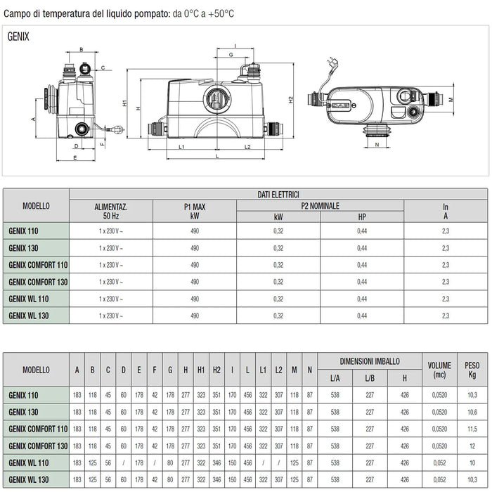 Dab - Cassetta Trituratrice Di Raccolta E Sollevamento Genix 110 230 V/50 Hz - Articolo: 60165319