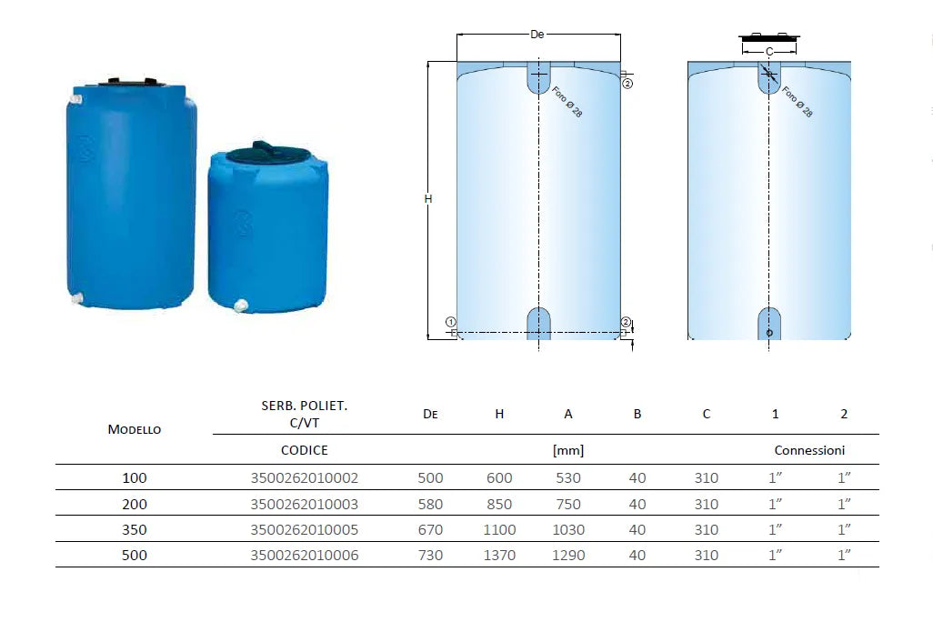 Cordivari - Serbatoio verticale in polietilene da 500 litri per